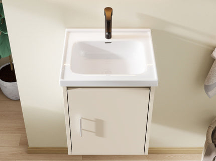 16" Floating Bathroom Vanity Combo, Wall Mounted Cabinet With Sink & Soft Close Doors For Small Bathrooms - Khaki
