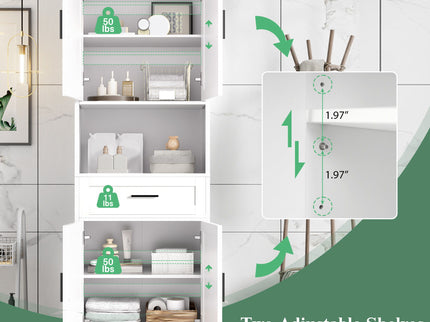 Freestanding Tall Bathroom Cabinet With Soft Close Doors And Adjustable Shelves