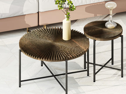 Radial - Pattern Coffee And End Table Set Waterproof Cover, Distressed Cylindrical Design (Set of 2)