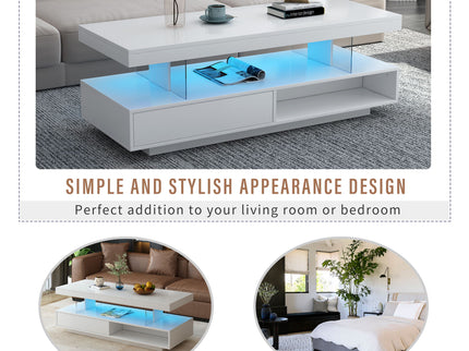 LED Coffee Table With 2 Drawers And Display Shelves