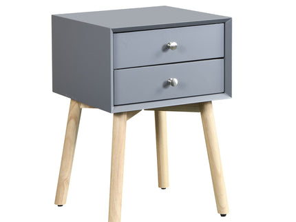 Side Table With 2 Drawer, Mid-Century Modern Storage Cabinet For Bedroom