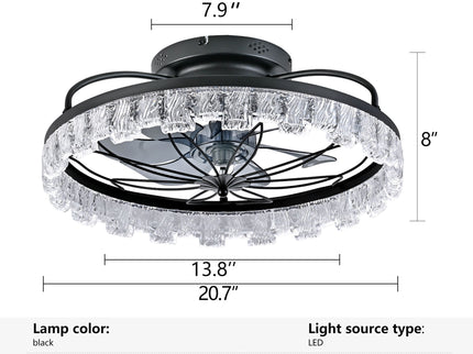 Ceiling Fan With Light, Flower Caged Ceiling Fan With Remote, LED Low Profile Ceiling Light - Matte Black