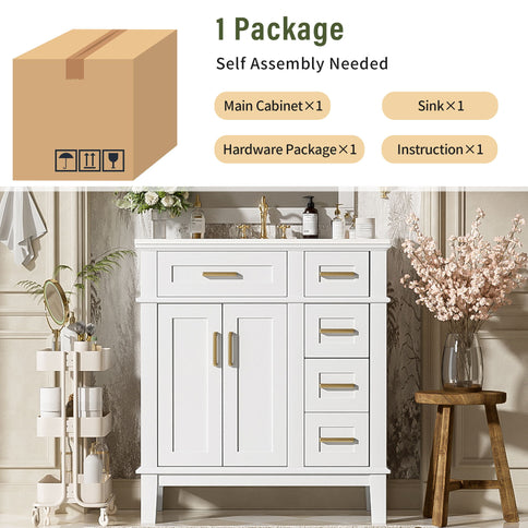 Modern Bathroom Vanity With Ceramic Sink, Soft Close Storage Cabinet