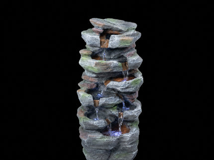 Rock Waterfall Outdoor Fountain With LED Lights - Gray