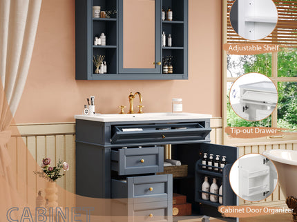 Bathroom Vanity With Mirror Cabinet, Storage Cabinet With 2 Soft Closing Doors And 4 Drawers, Undermount Sink