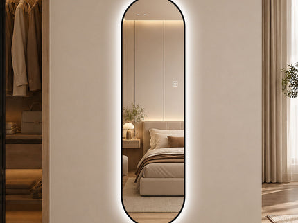 Capsule Shaped Dimmable LED Full Length Wall Mirror With Frame - Silver