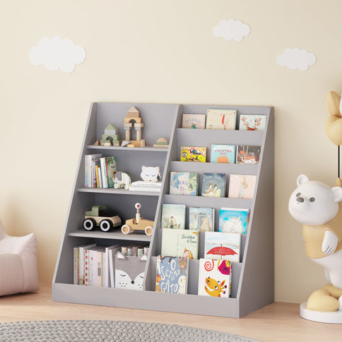 Bookshelf And Toy Storage Organizer, 4 Tier Bookcase With Display Stand For Playroom