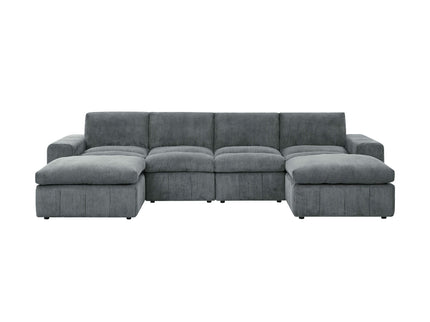 Upholstered Sectional With 2 Ottomans Living Room Seating - Dark Gray