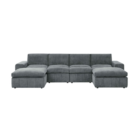 Upholstered Sectional With 2 Ottomans Living Room Seating - Dark Gray