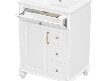 Freestanding Bathroom Vanity With Sink, 3 Drawers & Flip-Out Drawer