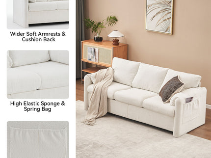 Modern 3 Seater Sofa Chenille Couch Plush Triple Seater Sofa With High Density Foam Cushions, Deep Seat Living Room Couch For Family Room, Apartment & Home Theater - Ivory White