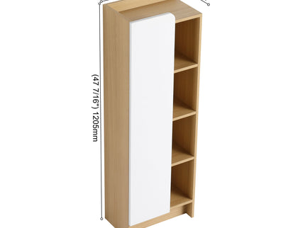 Tall Freestanding Bathroom Side Cabinet With Single Door & 4 Tier Open Shelves - Black / Light Oak / White
