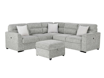 Emiliano - Sectional Sofa With 3 Pillows And Storage Ottoman - Nickel