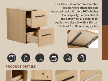Floating Bathroom Vanity Drawer Base, Wall Mounted Storage With 2 Drawers - Light Oak