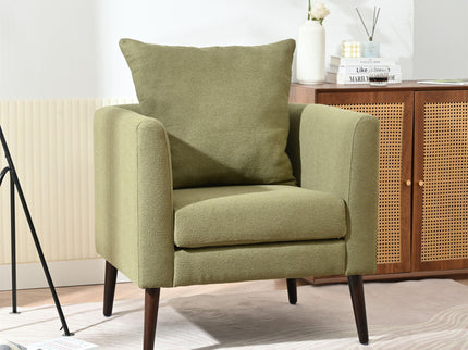 Barrel Chair, Modern Accent Chair, Fabric Armchair Club Chair, Upholstered Arm Chair With Solid Wood Legs, Waist Pillow, Padded Single Chair For Living Room / Bedroom / Study / Waiting Room - Olive Green