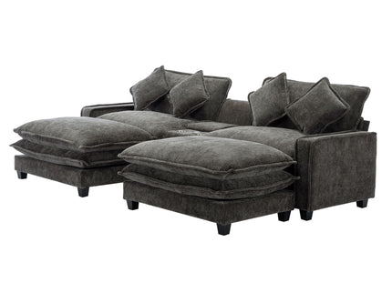 Modern Sectional Sofa With Removable Ottomans, USB Ports