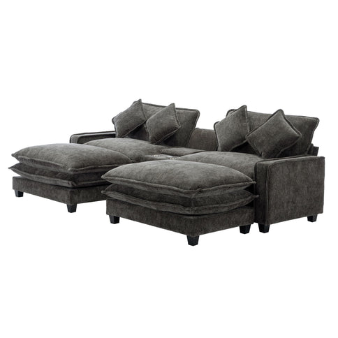 Modern Sectional Sofa With Removable Ottomans, USB Ports