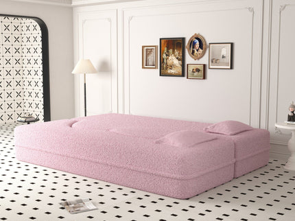 Modern Floor Sofa, With 2 Pillows, Convertible Teddy Fabric Foam Filled Bed
