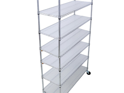 7 Tier Metal Shelf Wire Shelving Unit, 2450Lbs Heavy Duty Adjustable Storage Rack With Wheels & Shelf Liners For Closet Kitchen Garage Basement Commercial Shelving