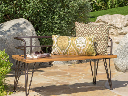 Outdoor Bench With Powder Coated Iron Frame - Teak