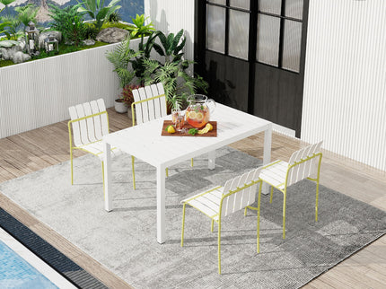 4 Piece Set Of Modern Color Block Designed Single Chairs With Long Table