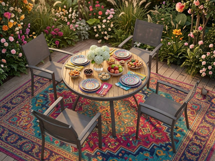 Outdoor Round Patio Table With Slatted Top - Gray