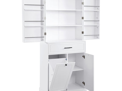 Freestanding Bathroom Storage Cabinet With Doors, Drawers, And Tilt Out Laundry Hamper - White