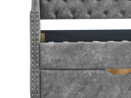 Upholstered Tufted Daybed With 2 Drawers, Waved Arms