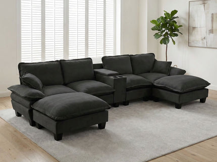Modular Cloud Couch Sofa With Cup Holders & Storage, USB Port