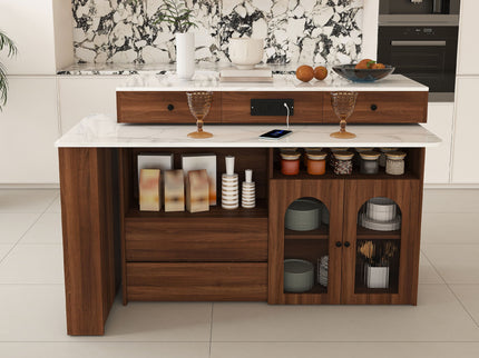 Kitchen Island With Extendable & Rotating Table