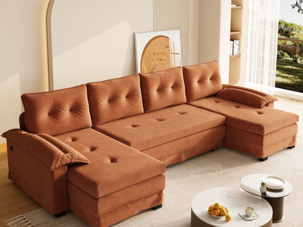 U-Shaped Sleeper Sofa With Pull Out Bed, Removable Armrests & USB Ports For Living Room
