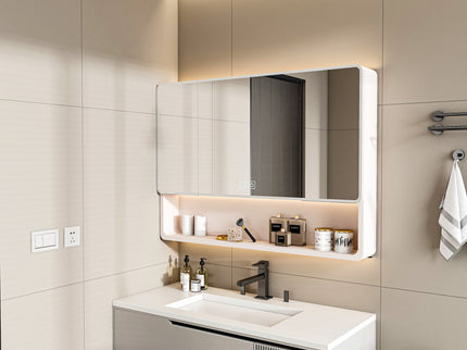 Aluminium Medicine Cabinet Mirror, With 3 Colors LED Light And Defogging Function - Khaki