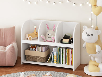 Bookcase With 4 Compartments, Storage Shelf For Toys And Books - White
