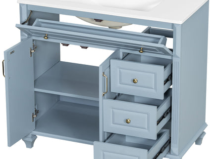 Modern Bathroom Vanity With Sink, 3 Drawers & 2 Doors
