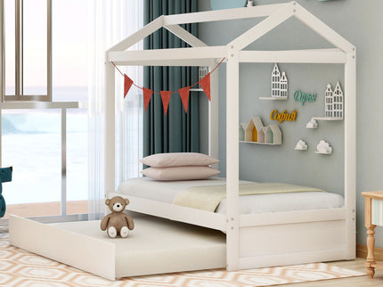 House Bed With Trundle In, Twin Size - White
