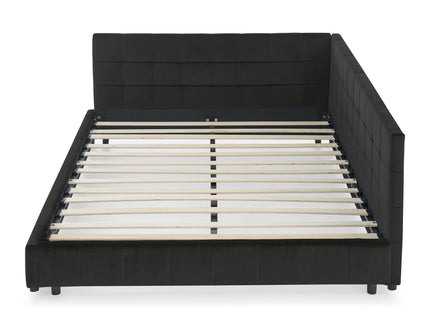Mid-Century Storage Upholstered Tufted Bed Frame With Backrest And Armrests