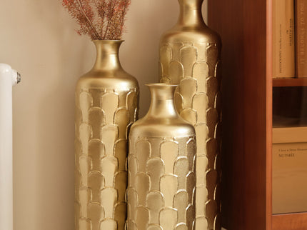 Floor Metal Vases Decorated White Metal Vases (Set of 3) Gorgeous Home Decoration Large Glazed Metal Vases - Golden