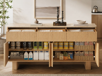 Sideboard Buffet Cabinet With 3 Drawers And 4 Doors For Dining Room