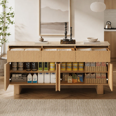 Sideboard Buffet Cabinet With 3 Drawers And 4 Doors For Dining Room