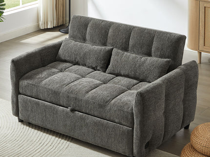 Loveseat Sofa Pull-Out Bed With Adjustable Backrest, 3 USB Ports And 2 Lumbar Pillows For Living Room