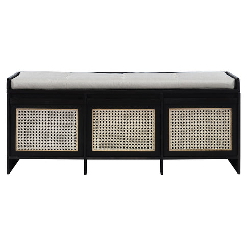 Entryway Shoe Bench With Drawers & Button Tufted Cushion