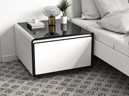 Modern Smart Side Table With Built-In Fridge, Wireless Charging, Temperature Control, Power Socket, USB Ports, Outlet Protection, Induction Light