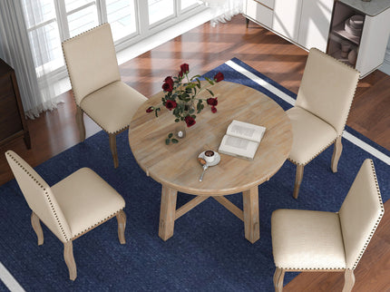 Round Extendable Dining Table Set With 4 Upholstered Chairs