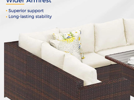 7 Piece Outdoor Dining Set With Cushions, Modular Sectional Sofa And Table