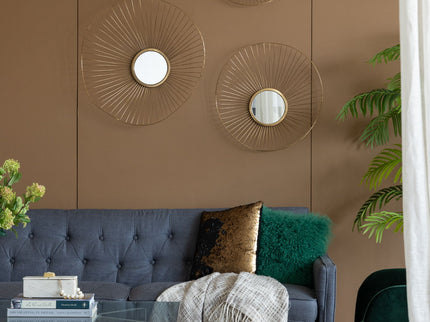 Wall Mirror Abstract Designed Wall Mirrors WithFrame For Home & Office, Top Of Sideboard (Set of 3) - Gold