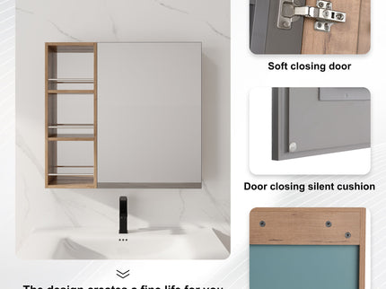 29.63" Wall Mounted Bathroom Cabinet With Adjustable Shelves - Imitative Oak