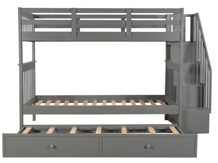 Stairway Bunk Bed With Storage And Guard Rail For Bedroom