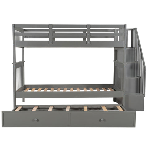 Stairway Bunk Bed With Storage And Guard Rail For Bedroom