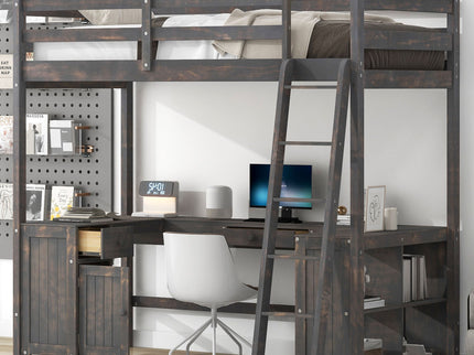 Loft Bed With U-Shaped Desk, Drawers, And Storage Shelves