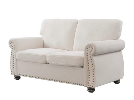 Soft Loveseat, Upholstered 2 Seater Couch, Loose Back Cushions And Turned Legs